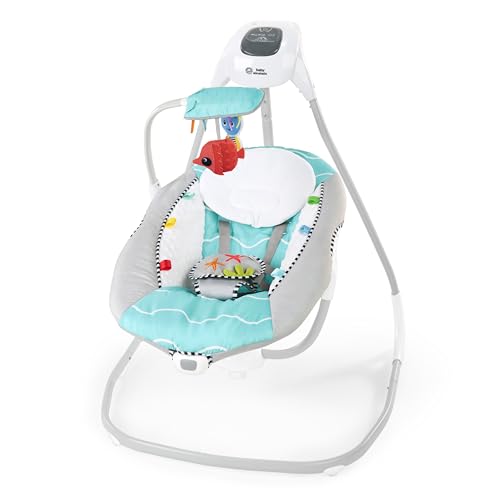 Baby Einstein Ocean Explorers Musical Compact, Lightweight Baby Swing, 6-Speed Multi-Direction, Vibrations, Music, Sounds, 0-9 Months – Grey