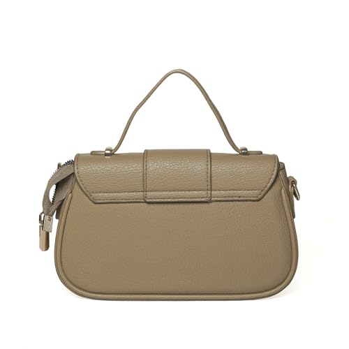 Image of Faux Leather Satchel Handbag for Women, Taupe, Magnetic Lock with Removable Shoulder Strap