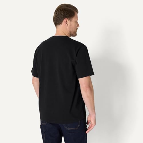Amazon Essentials Męski luźny krój ciężka bawełniana koszulka z kieszeniami, Czarny, XL