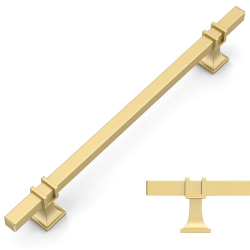 Amerdeco 10 Pack Brushed Gold Cabinet Pulls 7.5 Inch(192mm) Hole Center Drawer Pulls Cabinet Hardware Kitchen Cabinet Handles for Bathroom Dresser Pulls ZH0067