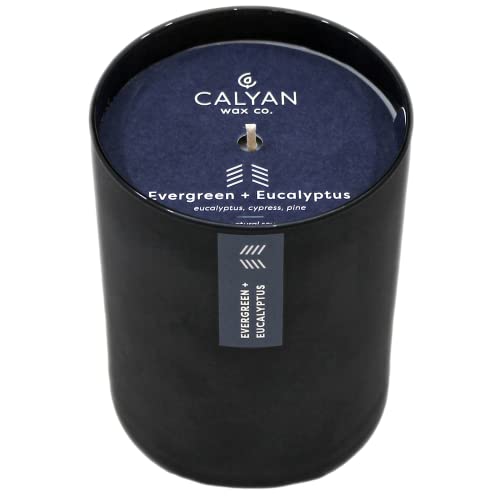 Calyan Wax Soy Wax Candle, Evergreen & Eucalyptus Scented Candle For The Home | Premium Candle With Essential Oils | 10.2 Oz 50 Hour Burn Time | Soy Candle In Matte Black Jar, Gift For Men #TOP3