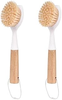 Dish Brush with Bamboo Handle,Scrub Brush for Cleaning Dish Pots Pans,Dish Scrubber for Kitchen Sink,2 Pack