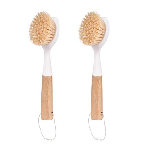 U/D Bamboo Dish Brush - 2 Pack Scrub Brush for Pots, Pans & Sink