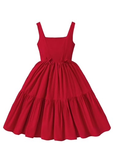 GORGLITTER Girl's Cute Dresses Bow Layered Ruffle Sleeveless A Line Flowy Short Dresses