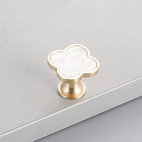 Cpellesse 6 Pcs Clover Knobs Four-Leaf Clover Handle Creative Cabinet Drawer Pulls Gold Knobs For Dresser Wardrobe Pulls Zinc Alloy Single Hole Door Handle(White) #TOP6