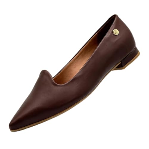 Sapatilha Vizzano Feminina Bico Fino – Salto Baixo, Pelica, Confortável e Social (Chocolate, BR, Adulto, Numérico, 35)