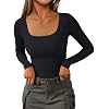 AUTOMET Womens Long Sleeve Shirts Square Neck...
