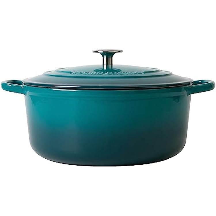 EDGING CASTING Dutch Ovens with Lid, Enameled Cast Iron Covered 5.5 Quart Dutch Oven with Dual Handle, Darkcyan
