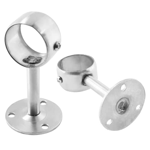 Biaungdo 2 Pcs 1-1/4 Inch Curtain Rod Ceiling-Mount Bracket,Stainless Steel Flange Rod Holder Shower Curtain Closet Rod Holder Ceiling Curtain Rod Brackets With Anchor Screw Kit,Silver,Locking Design #TOP7