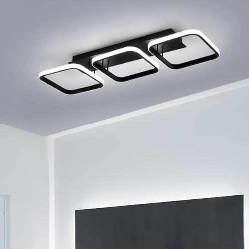EIDISUNY Plafonnier LED Moderne 33W 54cm Noir Moderne Luminaire Plafonnier LED 3 Carré Lampe de Plafond pour intérieur Couloir Cuisine Chambre Salon Bureau Salle Manger - Lumière Blanc Froid 6000K