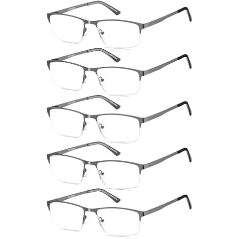 EYECEDAR 5-Pack Reading Glasses for Men Blue Light Blocking Metal Half Frame Spring Hinges Rectangular Style Eyeglasses Readers for Men 2.50 Cover