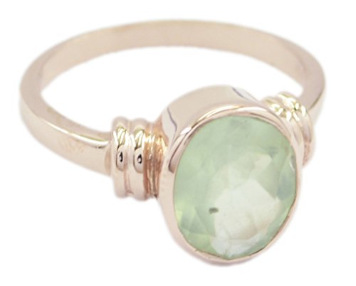 Bague prehnite verte en argent 925 doré or rose artisanat d'exception