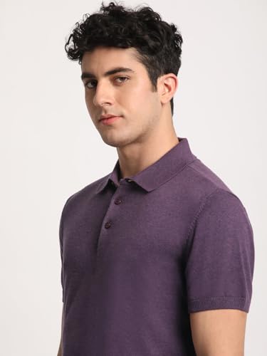Image of THE BEAR HOUSE Purple Solid Regular Fit Polo