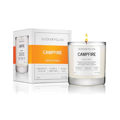 Outdoor Fellow Campfire Scented Candle – Smoky Wood, Amber & Charred Cedar Scent, 8oz