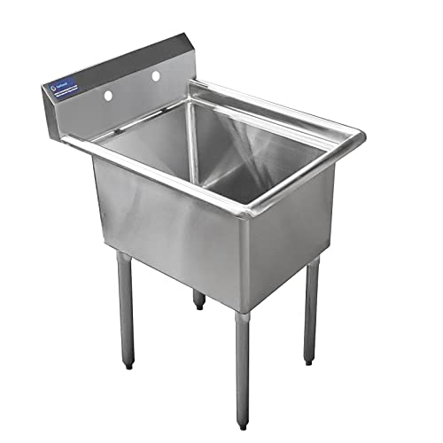 Image of AmGood Stainless Steel Prep & Utility Sink | 304 Stainless Steel | Overall Size: 29 3 /4 inch x 23 5 /8 inch | Restaurant, Kitchen, Laundry, Garage | NSF (Bowl Size: 24 inch x 18 inch No Faucet)