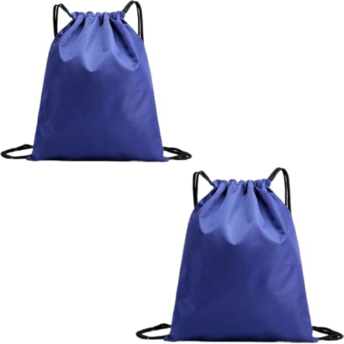 Image of 2-Pack Waterproof Drawstring Backpacks, Soccer-Texture Oxford Fabric, 16.9 inch x 13.8 inch, Lightweight 0.19 lb Each, No Eyelets, Gym & Marathon Gear Sacks(Blue)