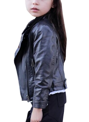 Girls Motorcycle Biker Soft Leather Jacket Kids Zipper Leather Coats Outerwear Jackets2