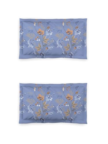 Image of DDECOR Live Beautiful 100% Compact Combed Cotton Floral King Flat Bedsheet with 2 Pillow Covers | Rotary Print 145TC | Perfect for Everyday Bedroom Use | Cresta Collection | 2.24 x 2.54 M|Allure Blue