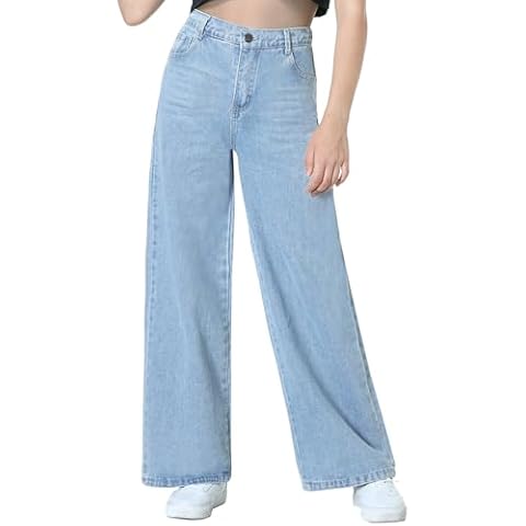 EXARUS Girls Wide Leg High Waist Jeans Cover