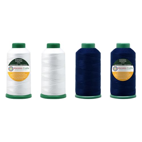Mandala Crafts Size 69 210D T70 White Navy Blue Bonded Nylon Thread 6000YDs