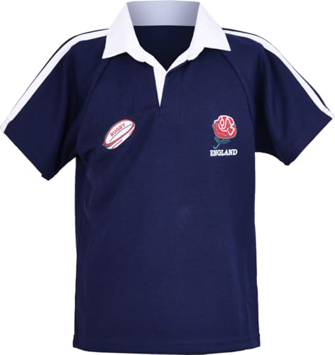 Image of New Model UK Mens England Rugby Half Sleeve T-Shirt | Button Down Collar Style | Size S to XXL (XXL, Navy)