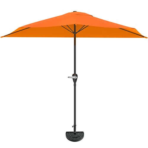 Image of Pure Garden Half Round Patio Umbrella with Easy Crank - Compact 9ft Semicircle Outdoor Shade Canopy for Balcony, Porch, or Deck (Terracotta)