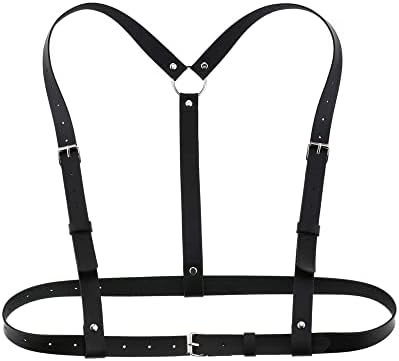 TOFBS Punk Waist Harness Belt Leather Body Chest Chain Black Goth Vest Belt Adjustable Body Jewelry for Women Girls Cosplay Party Rave Halloween Costume