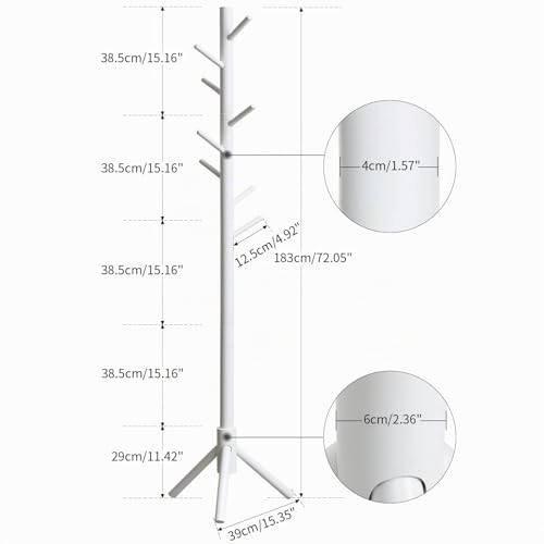 Miniatura 7 de Ibuyke Perchero De Pie, Perchero Para Abrigos, Madera Perchero De Pie Con 8 Ganchos En Y Trípode Sólidos, Para La Entrada, Pasillo, Blanco Rf-1194