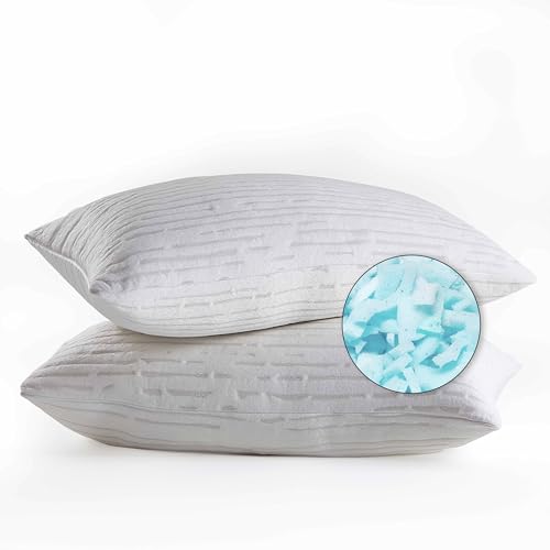 Clara Clark King Size Memory Foam Pillows 2 Pk, Adjustable Pillow Shredded Memory Foam Pillows for Back, Stomach & Side Sleeper, CertiPUR-US, Removable Washable Bamboo Rayon Cover, White