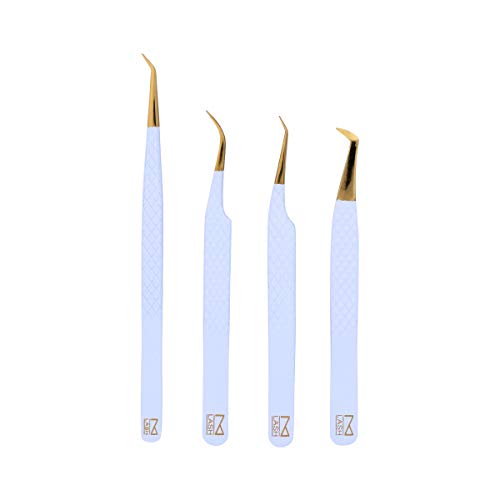 M LASH Tweezers, Eyelash Extensions Set of 4 | White
