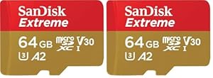 SanDisk Extreme microSDXC UHS-I Speicherkarte 64 GB für Actioncams und Drohnen + Adapter + RescuePRO Deluxe (bis zu 170 MB/s, A2, Class 10, U3, V30) (Packung mit 2)