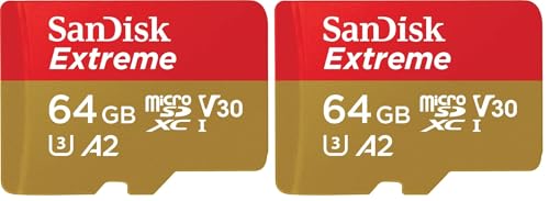 SanDisk Extreme microSDXC UHS-I Speicherkarte 64 GB für Actioncams und Drohnen + Adapter + RescuePRO Deluxe (bis zu 170 MB/s, A2, Class 10, U3, V30) (Packung mit 2)