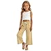 Girls Wide Leg Linen Capris Lightweight Casual Summer Elastic Waist Loose Kids Beach Pants for 4-14 Years with Pockets