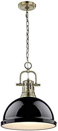 Golden Lighting 3602-L AB-BK Pendant with Black Shades, Aged Brass Finish