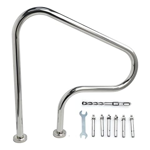 Frantie Swimming Pool Handrail for Inground Pools, 32" X 32" (L X H) 304 Stainless Steel Swimming Pool Railings for Inground or Steps, Pool Handrail with All Accessories (Included Escutcheons) Cover