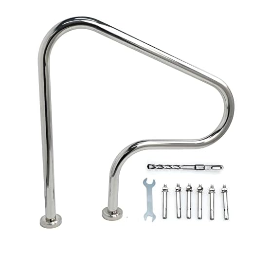 Frantie Swimming Pool Handrail for Inground Pools, 32" X 32" (L X H) 304 Stainless Steel Swimming Pool Railings for Inground or Steps, Pool Handrail with All Accessories (Included Escutcheons)