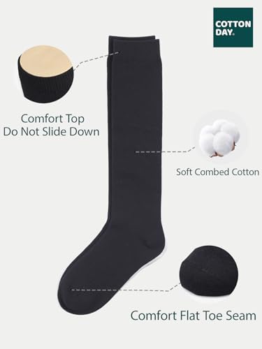 Image of COTTON DAY Kids Girls Unisex Knee High School Dress Socks Seamless Toe 3 Pack Black White Gray Navy Blue