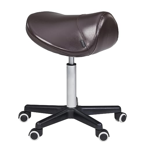 Master Massage Professional Ergonomic Saddle Stool, Adjustable Pu Leather Hydraulic Rolling Stool, Hygienic Clinic Spa Massage Stool,Salon Chair with Swivel Wheels- (Coffee)