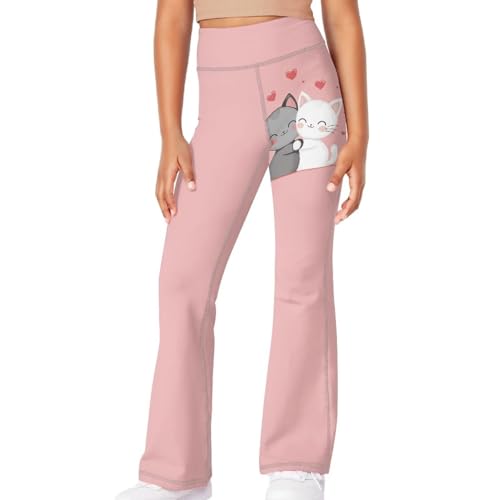 Girls Yoga Pants with Cute Animal Graphic Wide Leg High Waisted Flare Pants 5-14 Y