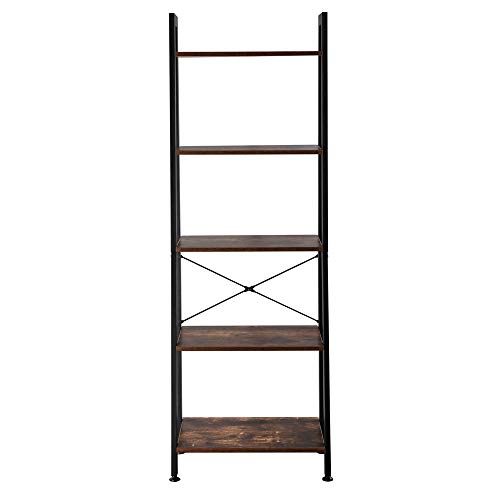 Costoffs Industrial Bookcase Storage Shelves 5-Tier Ladder Bookshelf Shelving Unit For Bathroom/Living Room/Entryway/Bedroom/Office/Plant Rustic Brown (22'' X 14.96'' X 64.96'') #TOP5