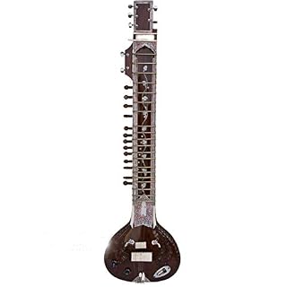 Sitar musical électrique Kharaj Pancham, acajou – Motif floral – Édition studio - Les Beatles, Paul McCartney, John Lennon, RIngo Starr, George Harrison