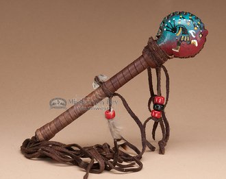 Native American Rawhide Rattle 7  -Kokopelli