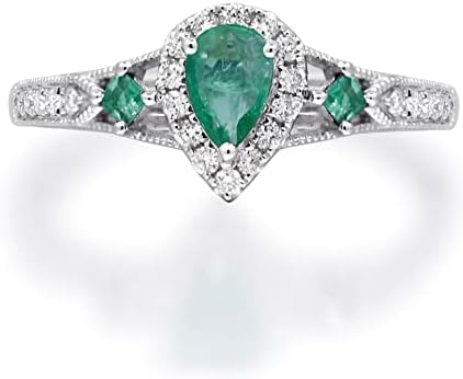 Gin & Grace 14K White Gold Pure Zambian Emerald Ring with Pure Diamonds for girls | Ethically, authentically & organically sourced Pear, Sq.-Lower Emerald hand-crafted jewellery for her. 2 31PyDP8pN2L. AC