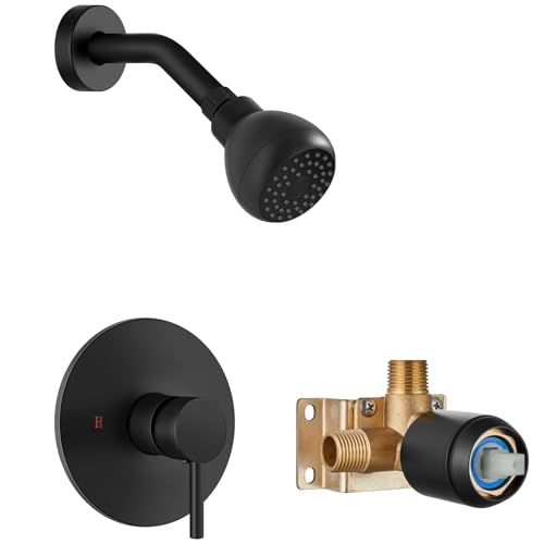 GBBNE Shower Faucet and Head Set,with Rough-in Valve,Shower Trim Kit System Fixtures Complete,Single-Handle,Matte Black
