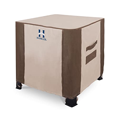 HAMLER Fire Pit Cover Square, Heavy Duty Fire Pit Covers Waterproof, Fire Table Cover Fits up to 32"L x 32"W x 16"H, Brown & Beige