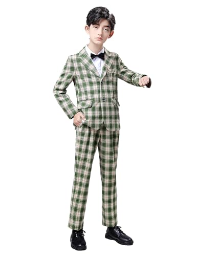 blcchidsuit Conjunto de 3 peças de terno formal para meninos e calça blazer xadrez slim fit para fes