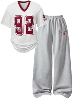 SOLY HUX Girl's Jersey Shirt 2 Piece Athletic Outfits Oversized Tee and Sweatpants Suit Pant Sets for Teen Girls