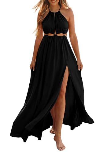BTFBM Women Halter Summer Dresses 2026 Sleeveless Cutout Backless Sundress