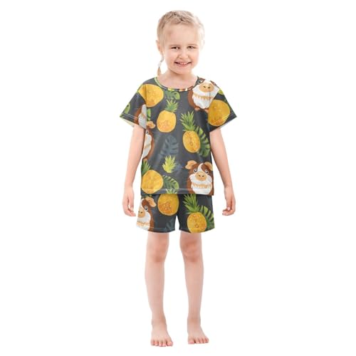 ALAZA Guinea Pig Pineapple Palm Leaves Pajamas Short Sleeve 2 Piece Sleepwear Top and Bottom Pajama Set Unisex3