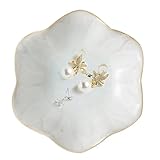 Monetais Plateau à bijoux 4, 3 pouces en forme de fleur en céramique, plateau à bibelots élégant, assiette blanche, rangement décoratif pour bijoux, bague, clé de parfum, bibelot